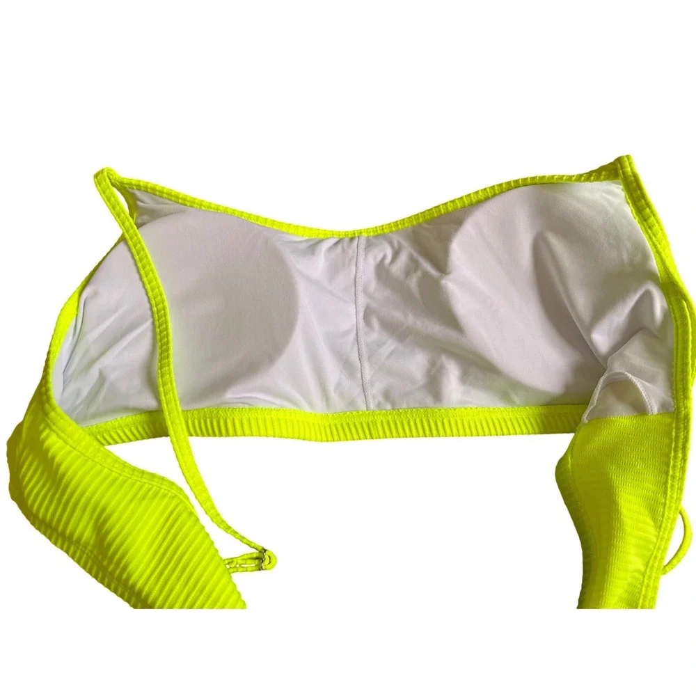 Halara Womens Neon Lime Green Ribbed Scoop Neck Bikini Top Size Large Adjustable